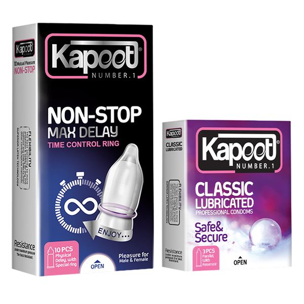 کاندوم کاپوت مدل NON-STOP بسته 10 عددی به همراه کاندوم کاپوت مدل Classic Lubricated بسته 3 عددی