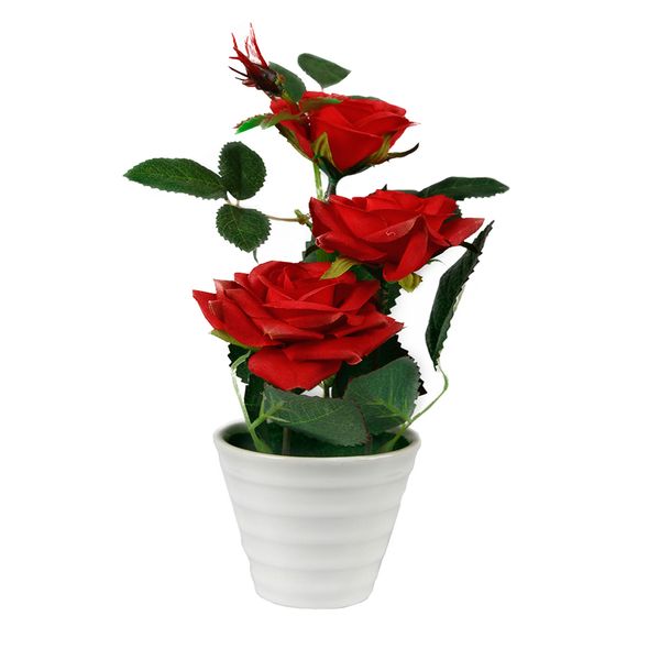 گلدان به همراه گل مصنوعی آتریسا مدل رز کوچک