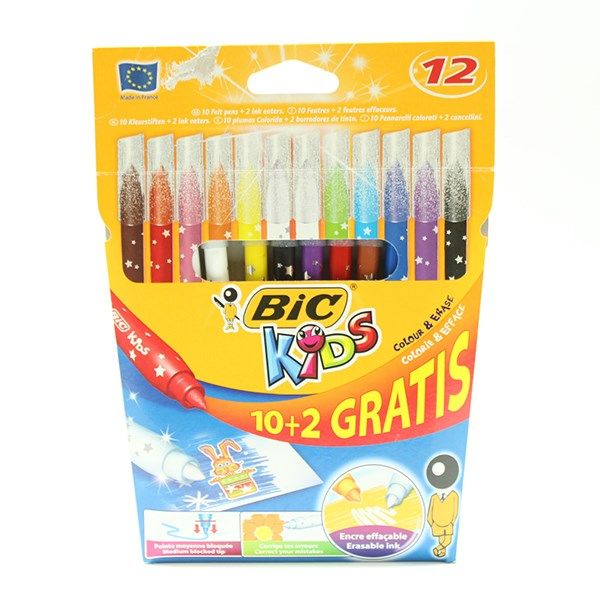 ماژیک رنگ آمیزی بیک سری Kids مدل Color and Erase - بسته 12 رنگ