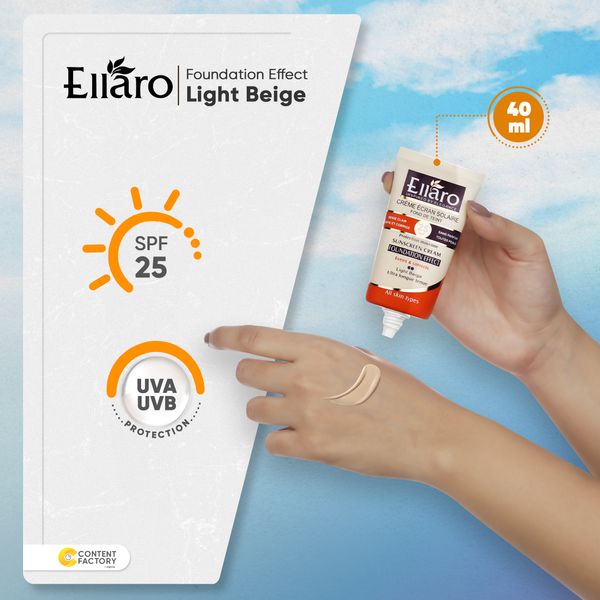 کرم ضد آفتاب رنگی الارو SPF25 سری Foundation Effect مدل Light Beige مناسب انواع پوست حجم 40 میلی لیتر