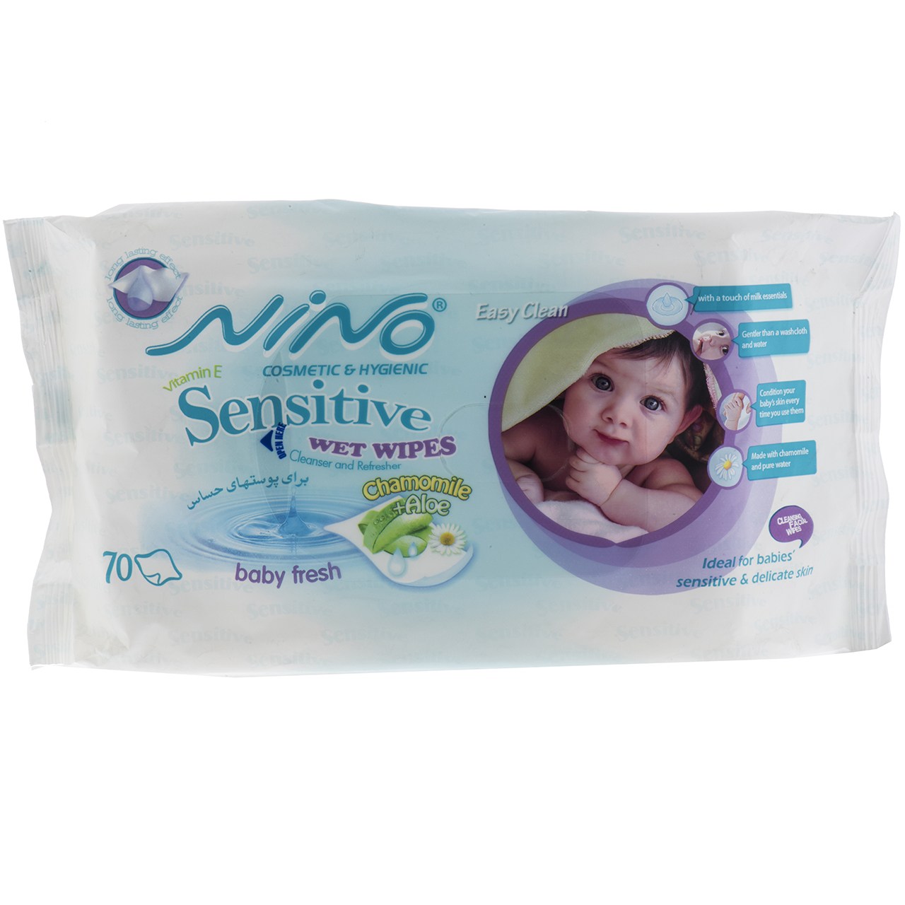 دستمال مرطوب کودک نینو مدل Sensitive - بسته 70 عددی