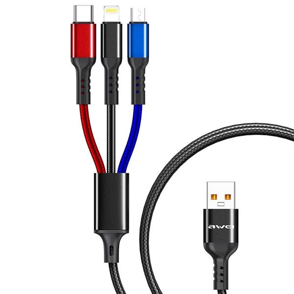کابل تبدیل USB به لایتنینگ / microUSB / USB-C اوی مدل CL-971 طول 1.2 متر