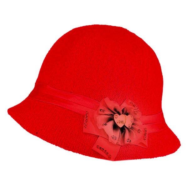 کلاه باکت دخترانه مدل قلبی رنگ قرمز