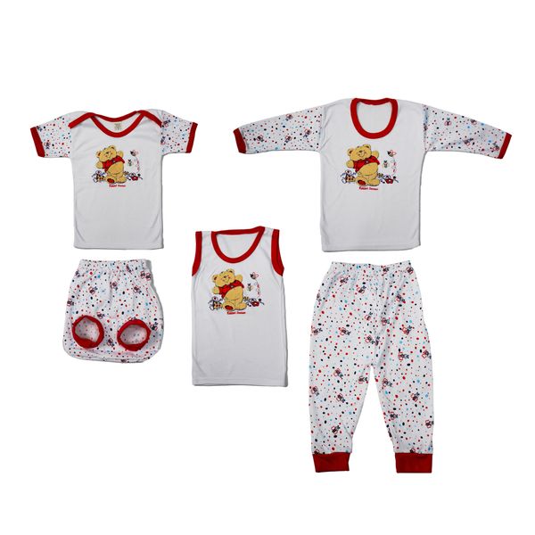 ست 5 تکه لباس نوزادی مدل خرس برجسته کد 1 رنگ قرمز