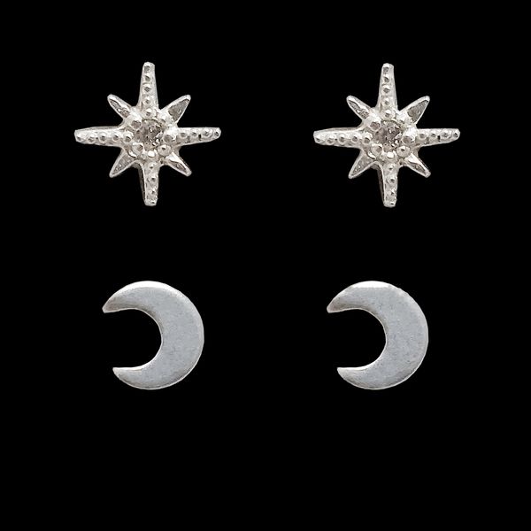 گوشواره نقره زنانه مدل ماه و ستاره بسته 2 عددی