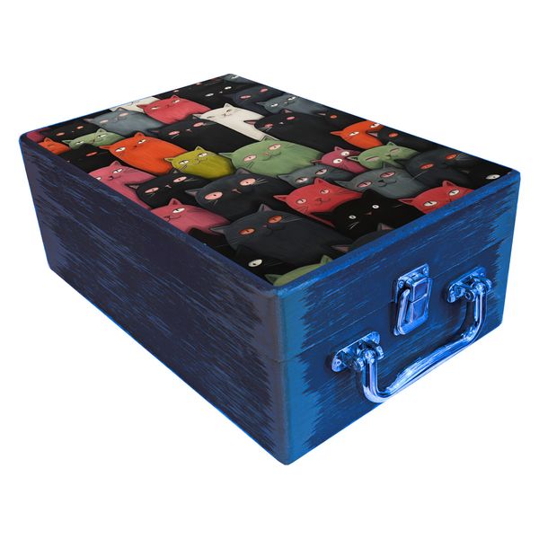  جعبه هدیه مدل چمدان چوبی طرح گربه رنگی کد WS749