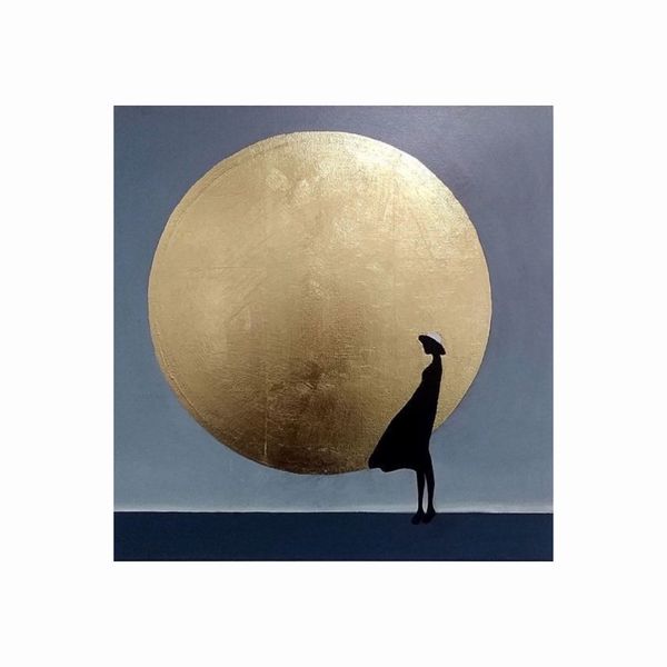 تابلو نقاشی ورق طلا طرح ماه و دختر مدل a32
