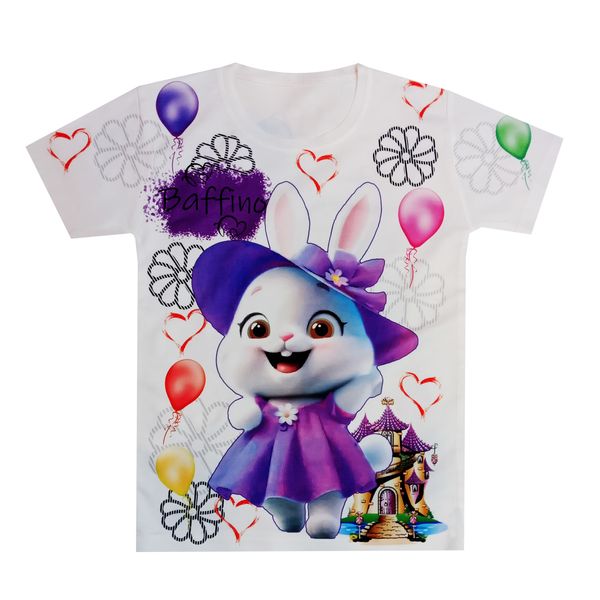 تی شرت آستین کوتاه دخترانه مدل خرگوش کد S24 رنگ سفید