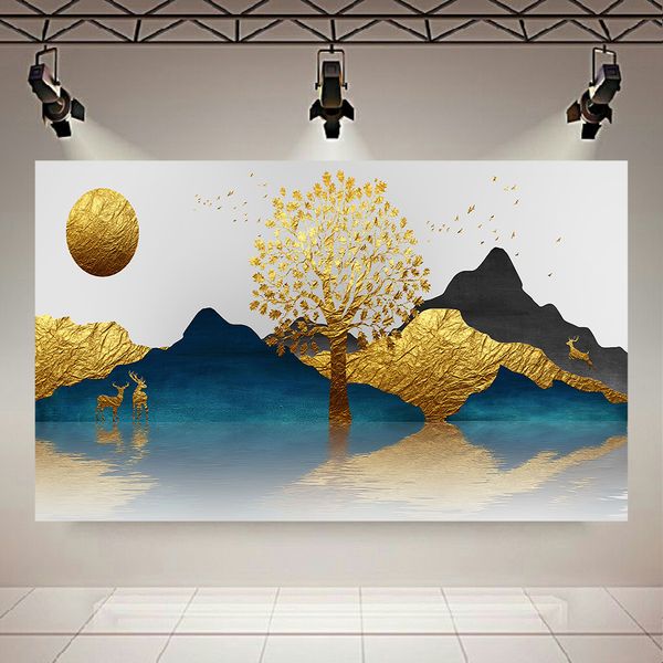 پوستر بک لایت طرح مینیمال درخت و گوزن طلایی کد AR30922