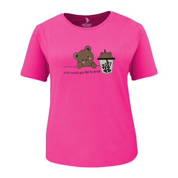 تی شرت آستین کوتاه زنانه آراتین مدل خرس و قهوه