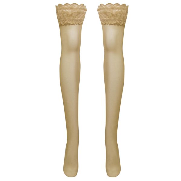 جوراب ساق بلند زنانه ماییلدا مدل لبه گیپوری نازک کد 4927-4445 رنگ کرم