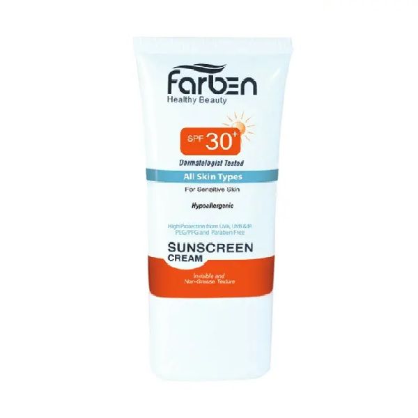 کرم ضد آفتاب بدون رنگ فاربن SPF 30 مدل Hypoallergenic ‌مناسب انواع پوست حجم 50 میلی‌لیتر