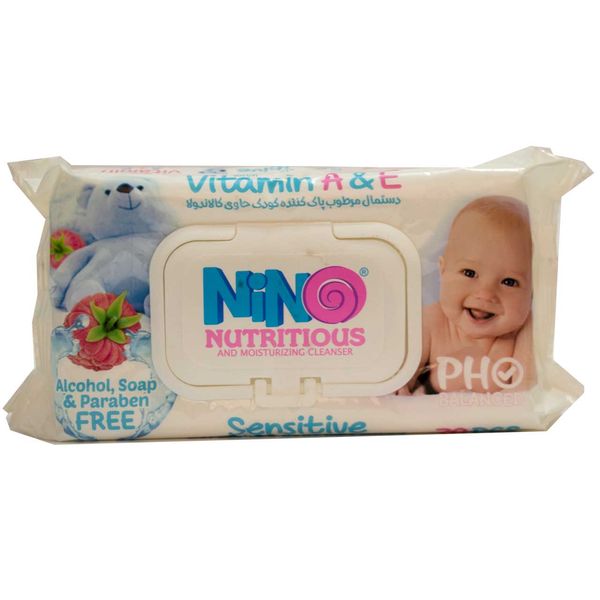 دستمال مرطوب کودک نینو مدل Sensitive بسته 70 عددی