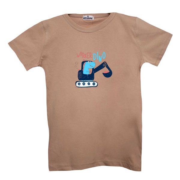 تی شرت آستین کوتاه بچگانه مدل دایناسور و ماشین کار رنگ کرم