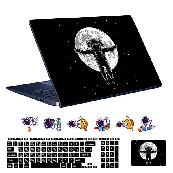 استیکر لپ تاپ توییجین و موییجین طرح astronaut کد 29 مناسب برای لپ تاپ 15.6 اینچ به همراه برچسب حروف فارسی کیبورد