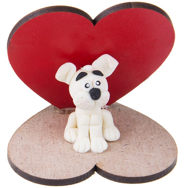 عروسک تزئینی سگ سفید ابرو مشکی با قلب Ice Toys