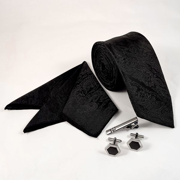 ست کراوات و دستمال جیب و دکمه سردست و گیره کراوات مردانه مدل 394C