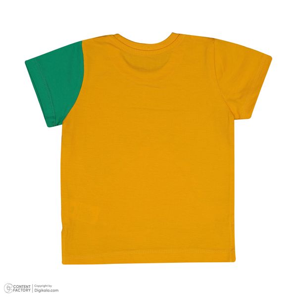 ست تی شرت آستین کوتاه و شلوارک پسرانه سون پون مدل 1098 رنگ خردلی