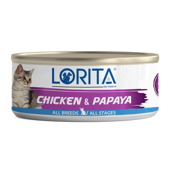کنسرو غذای گربه لوریتا مدل NATURAL CHICKEN &amp; PAPAYA وزن 90 گرم