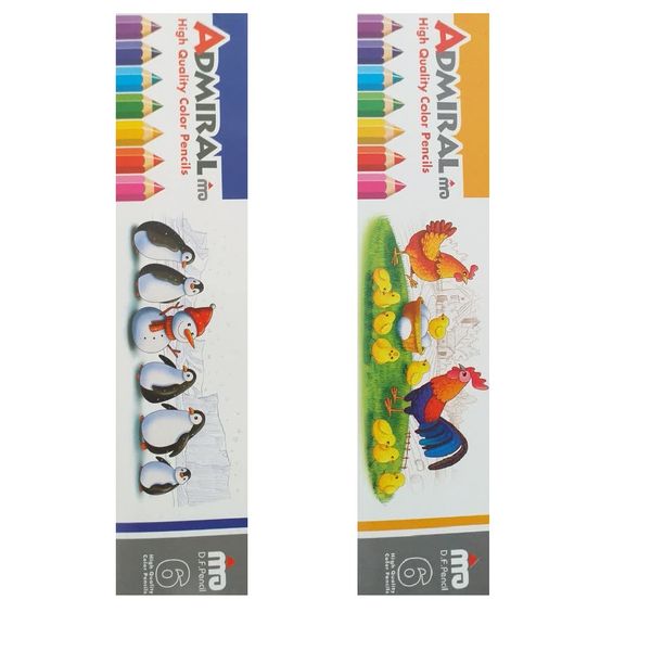 مداد رنگی 6 رنگ مدل خروس و پنگوئن بسته 2 عددی
