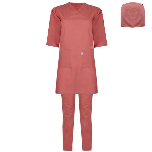 روپوش پزشکی زنانه طب پوش مدل 305 به همراه کلاه اتاق عمل