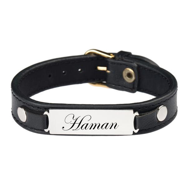 دستبند مردانه گيلواره زراوشان مدل چرم طبیعی اسم هامان کد FLK01