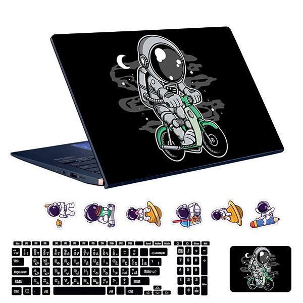 استیکر لپ تاپ توییجین و موییجین طرح astronaut کد 30 مناسب برای لپ تاپ 15.6 اینچ به همراه برچسب حروف فارسی کیبورد