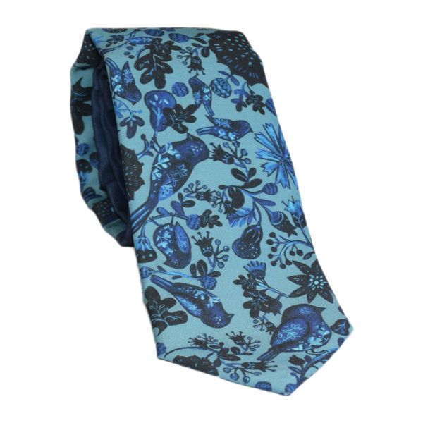 کراوات مردانه بهزاد آرت طرح گل و مرغ 2