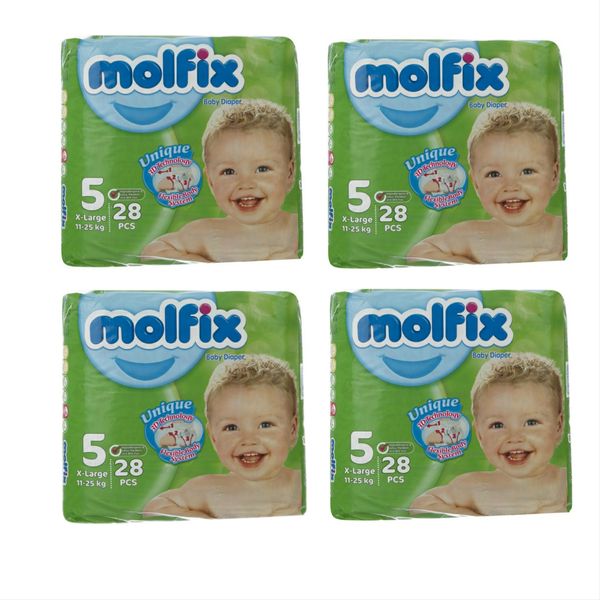 پوشک بچه مولفیکس مدل ضد حساسیت سایز 5 چهار بسته 28 عددی