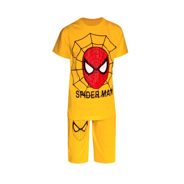 ست تی شرت و شلوارک پسرانه مدل مرد عنکبوتی کد Spider-za رنگ زرد