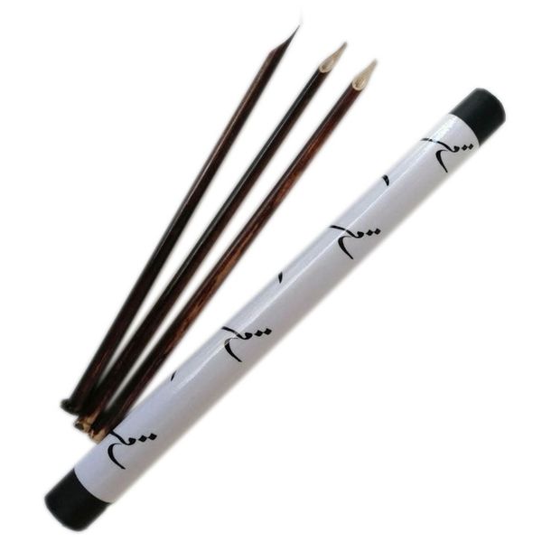 قلم خوشنویسی ساقی مدل چلیپا تراشیده دزفولی مجموعه 3 عددی به همراه قلمدان