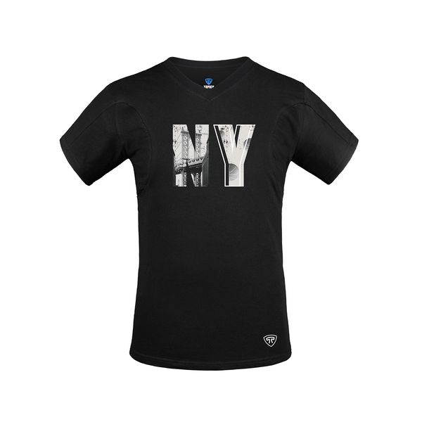 تی شرت آستین کوتاه مردانه تاپیک مدل نانو آنتی باکتریال ضدتعریق یقه هفت بسته طرح NY