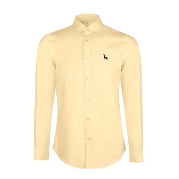 پیراهن آستین بلند مردانه آروما مدل ساده کد 303013 رنگ زرد روشن