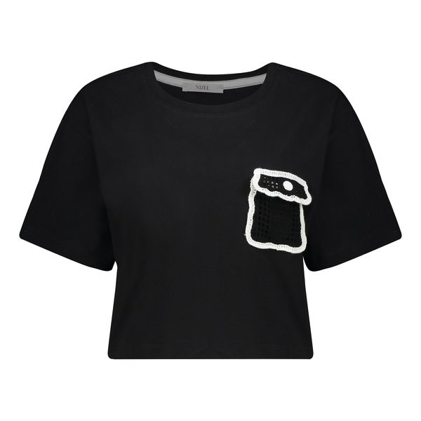 کراپ تی شرت آستین کوتاه زنانه نیزل مدل 0665-002 رنگ مشکی