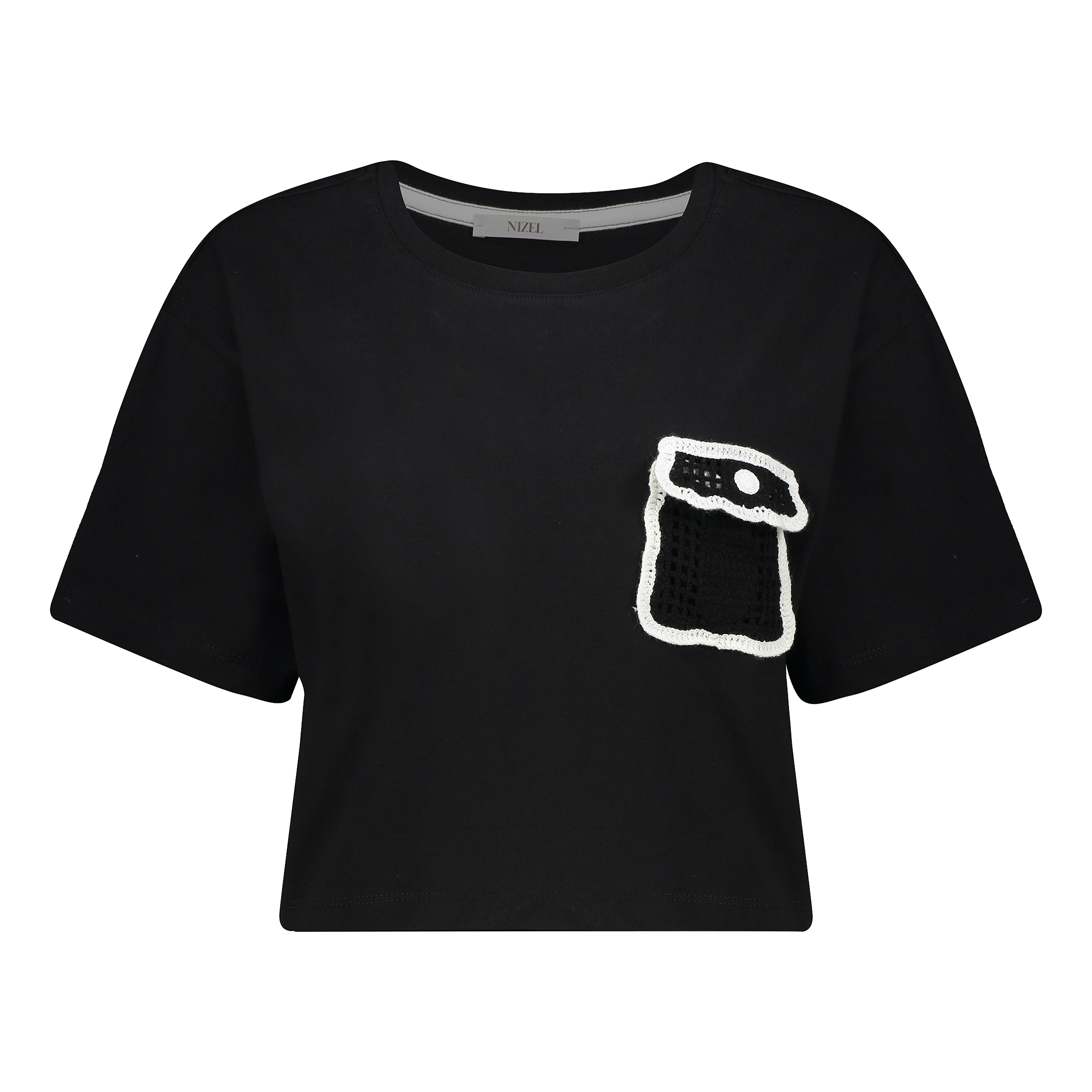 کراپ تی شرت آستین کوتاه زنانه نیزل مدل 0665-002 رنگ مشکی