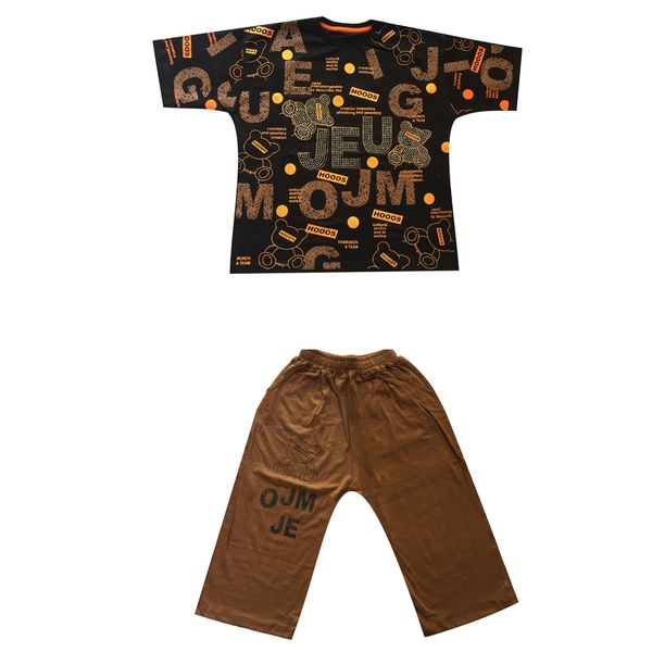 ست تی شرت و شلوارک بچگانه مدل تدی نگینی و چاپی کد tm-2702 رنگ مشکی