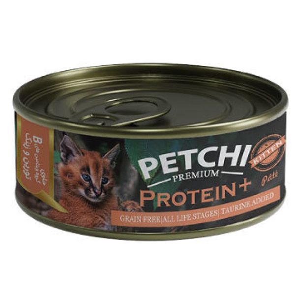 کنسرو بچه گربه و گربه بالغ پتچی مدل پروتئین افزوده وزن 120 گرم