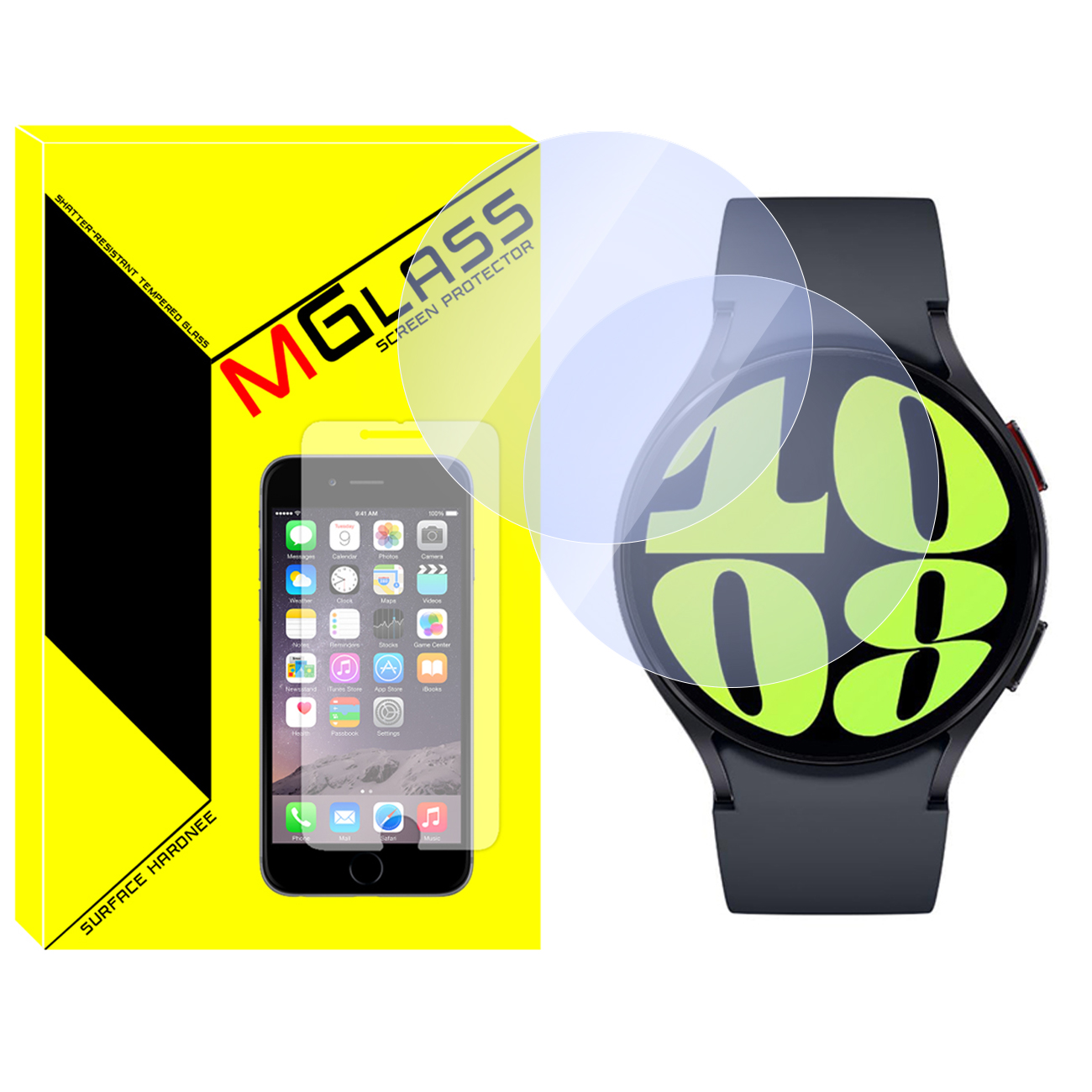 محافظ صفحه نمایش شیشه‌ای ام‌گلس مدل Glass-MG مناسب برای ساعت هوشمند سامسونگ Galaxy Watch 6 40mm بسته دو عددی