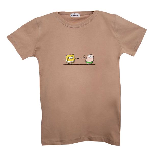 تی شرت آستین کوتاه بچگانه مدل پاتریک و باب اسفنجی رنگ کرم