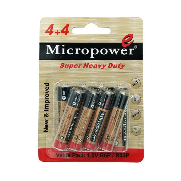 باتری قلمی و نیم قلمی میکروپاور مدل 4R64R03 مجموعه 8 عددی