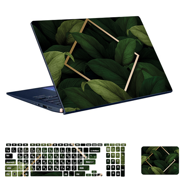 استیکر لپ تاپ توییجین و موییجین طرح Green کد 03 مناسب برای لپ تاپ 15.6 اینچ به همراه برچسب حروف فارسی کیبورد