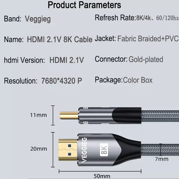 کابل HDMI 2.1 وگیگ مدل V-H405 طول 5 متر
