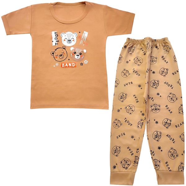 ست تی شرت و شلوار نوزادی مدل کله خرس کد 3933 رنگ نسکافه ای