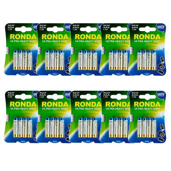 باتری نیم قلمی روندا مدل Ronda Ultra Plus Heavy Duty R03P بسته 40 عددی