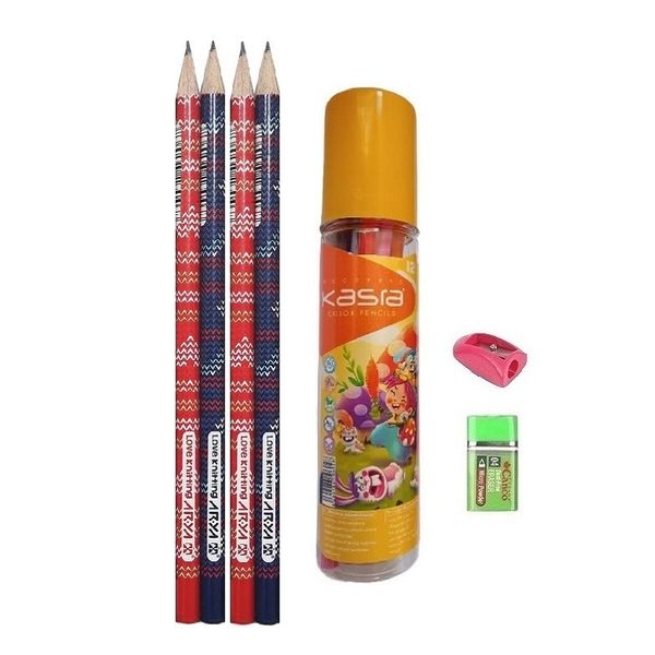 مداد مشکی آریا مدل بیکان به همراه مدادرنگی و تراش و پاکن مجموعه 18 عددی 