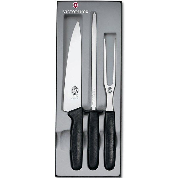 ست 3 تکه چاقو و چنگال و چاقو تیزکن آشپزخانه ویکتورینوکس مدل 5.1023.3