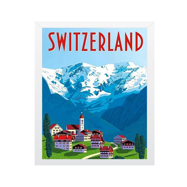 تابلو مدل مسافرتی قدیمی چاپ سوئیس هنر نمای کوهستانی