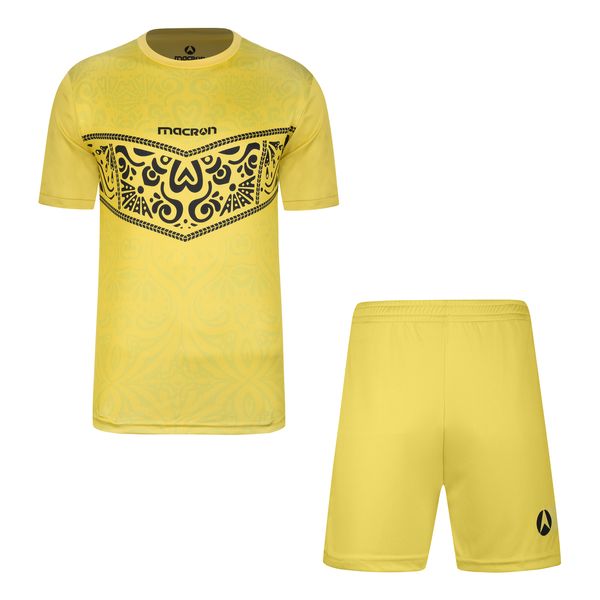 ست تی شرت و شلوارک ورزشی مردانه مکرون مدل شیراز رنگ زرد