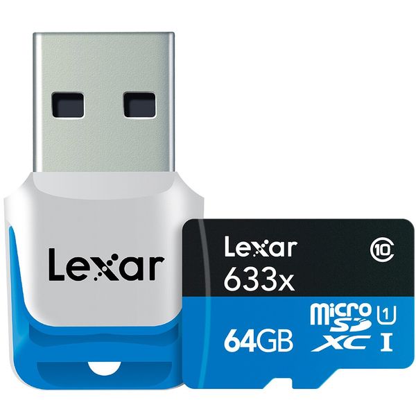 کارت حافظه microSDXC لکسار مدل High-Performance کلاس 10 استاندارد UHS-I U1 سرعت 633X همراه با ریدر USB 3.0 ظرفیت 64 گیگابایت