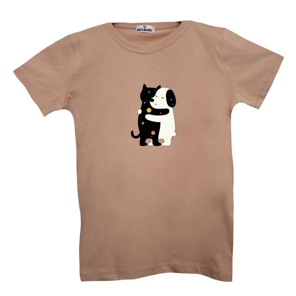 تی شرت آستین کوتاه بچگانه مدل گربه و سگ رنگ کرم